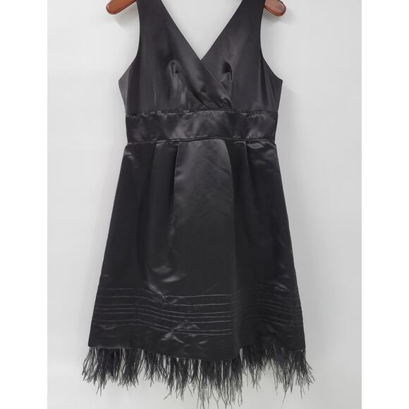Max and Cleo Maralin Satin Dress Womens 12 Black Feathers Holiday Cocktail - Picture 15 of 16